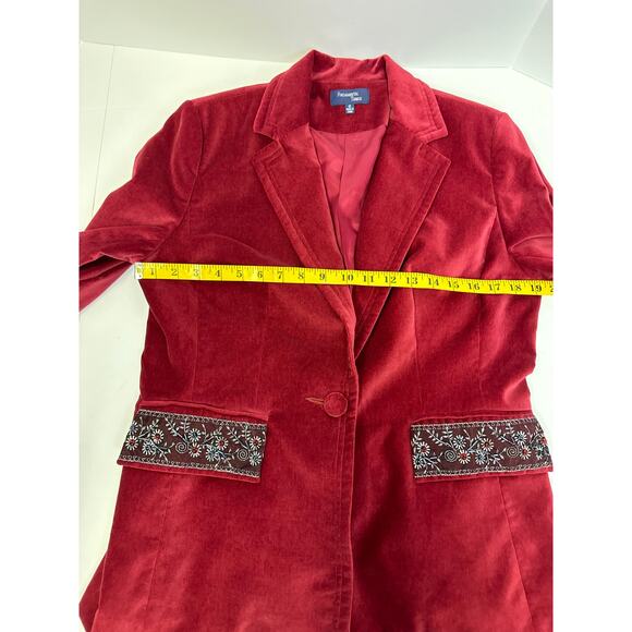 Fundamental Things Red Velvet Embroidered Blazer Size 10 - Picture 6 of 9